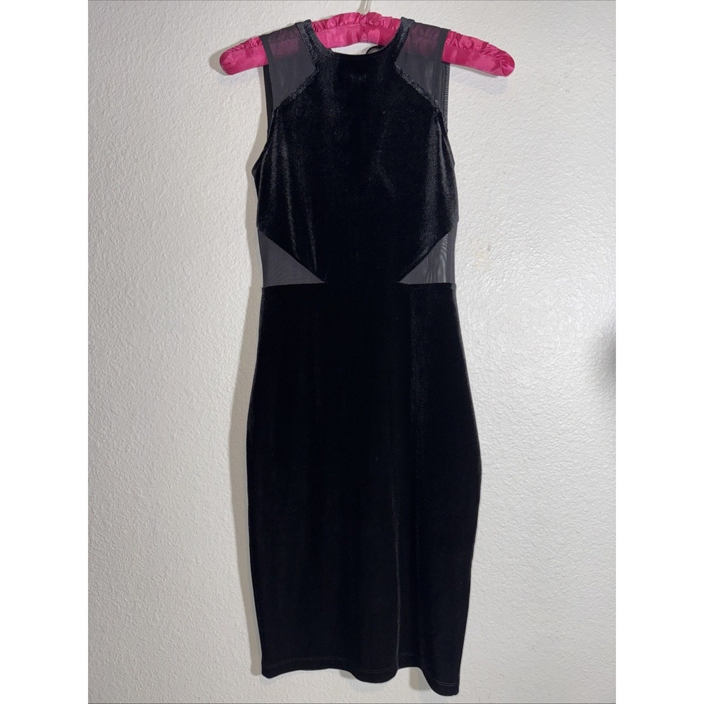 French‎ Connection Sexy Black Cocktail Party Dress Size 0 Velvet Mesh Bodycon